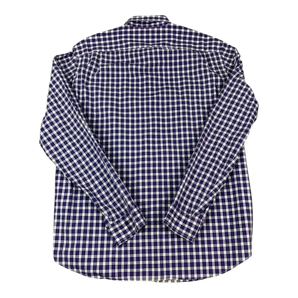J Crew Long Sleeve Button Up Shirt Lightweight Cotton, Purple Plaid, Mens Large